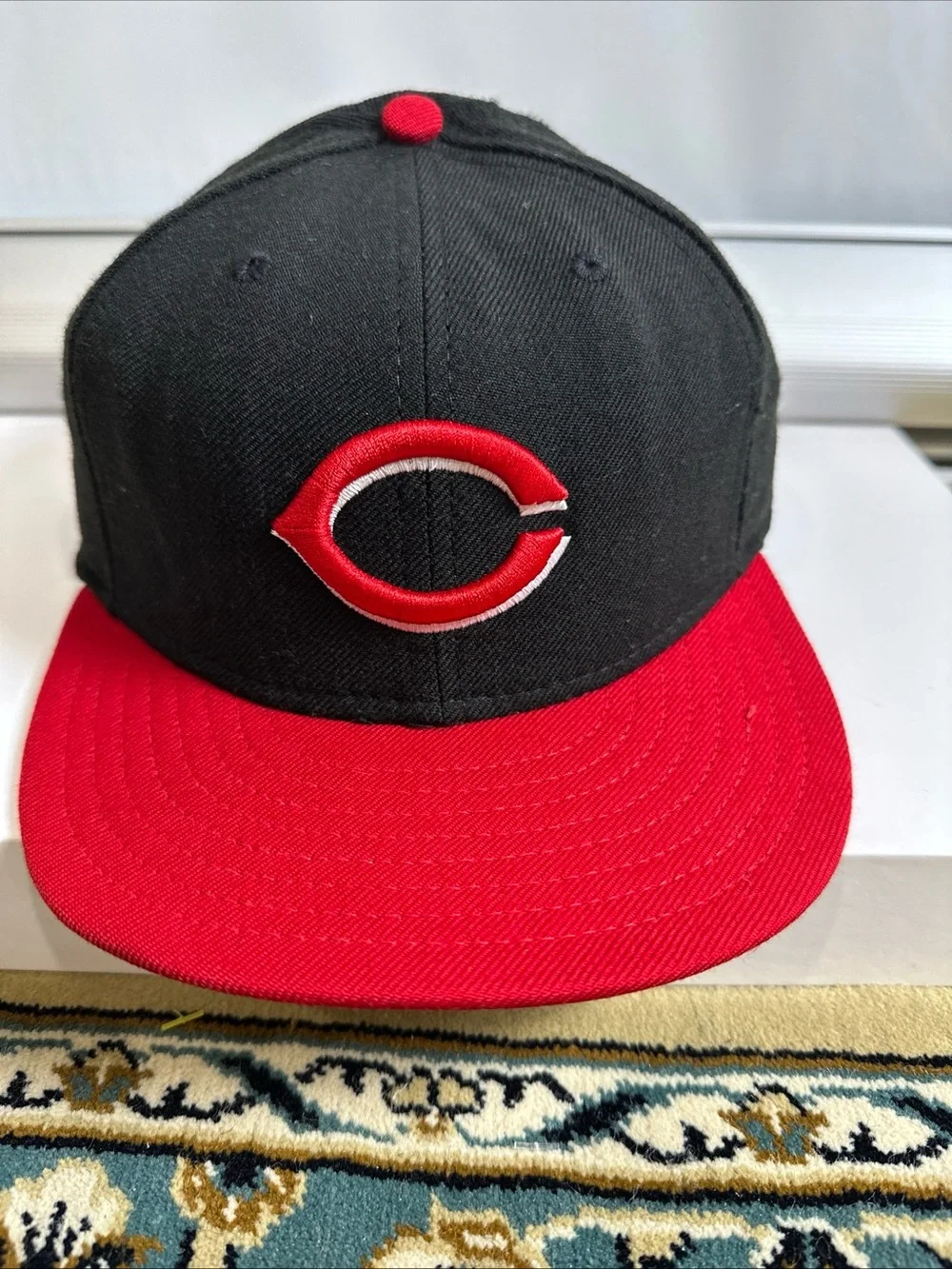 New Era Vintage 100 Wool Black and Red Cincinnati Reds  C Logo Snapback